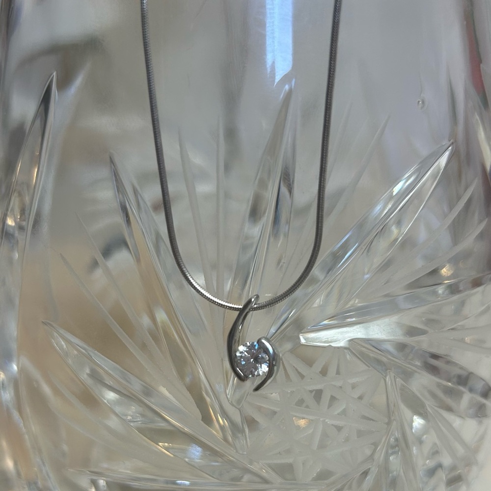 Sterling Silver CZ Solitaire Necklace Pendant and Chain 925 Simple Elegant Gift